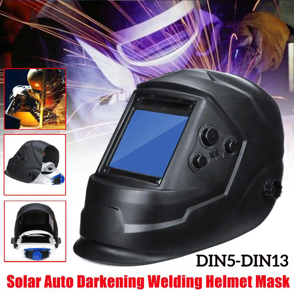 

New Big View 4 Arc Sensor DIN5-DIN13 Solar Auto Darkening Welding Helmet TIG MIG MMA Welding Mask/Helmet/Welder Cap/Lens/Face
