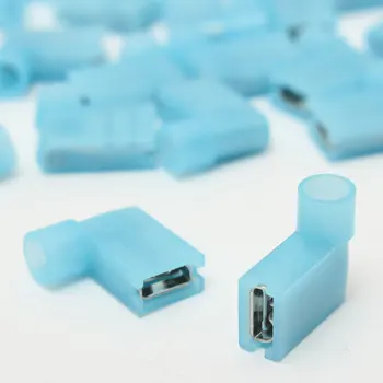 

20/50PCS Blue 1/4'' 6.35mm 90 degree Right Flag Spade Female Terminals Fully Insulated Wire Cable 16-14AWG Terminal