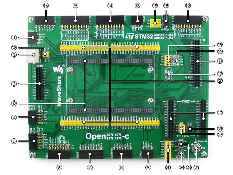 Waveshare STM32 доска ARM Cortex-M4 макетная плата STM32F407IGT6 STM32F407+ PL2303 USB, UART модуль комплект = Open407I-C Стандартный