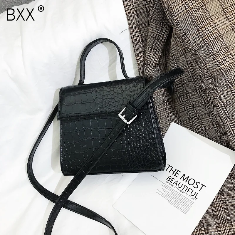 

[BXX] 2019 New Arrival Woman Fashion Black Coffee Color Alligator Pattern PU Leather Messenger Shoulder Bag All Match LM861