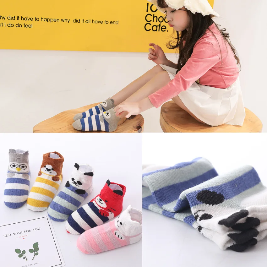 5 пар, Детские хлопковые носки для школьников Нескользящие Детские носки-тапочки носки с рисунками дышащие носки для маленьких мальчиков и девочек