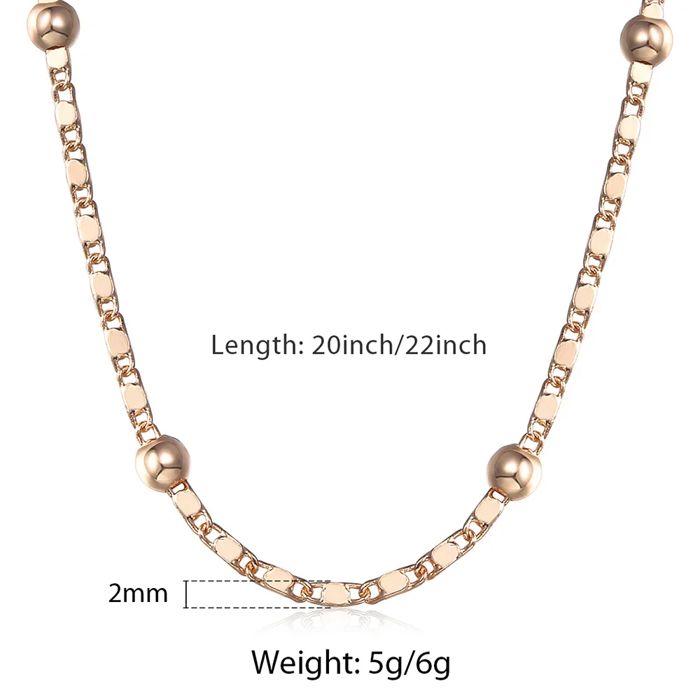 Thin 585 Rose Gold Jewelry Set for Women Marina Bead Link Chain Bracelet Necklace Set Woman Party Wedding Jewelry Gifts CS09 - Image 6