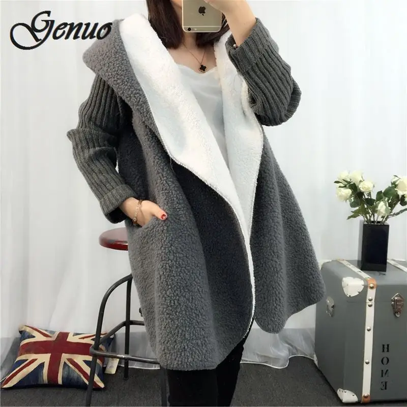 

Autumn winter New hooded coat Cardigan Sweater women's Solid color thick soft fashion