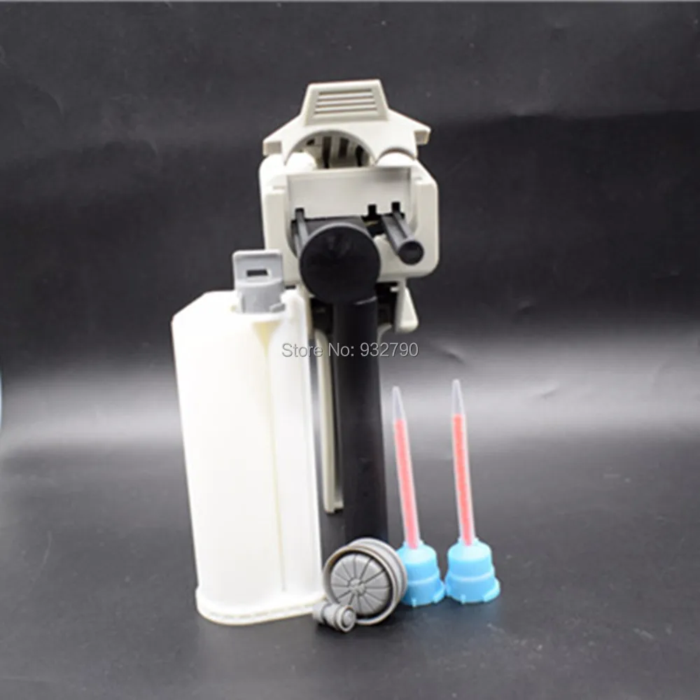 10:1 50ml Dispenser Gun Manual Dispensing Gun + 2-part AB Glue Cartridge Adhesive Cartridges + 2pcs Mixing Nozzle Mixed Nozzles