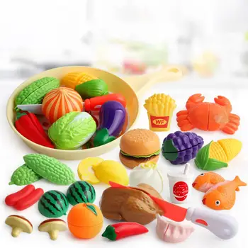 

RCtown Children Pretend Role Play House Toy Cutting Fruit Vegetables Seafood Breakfast Burger Food Kitchen Educational Toys