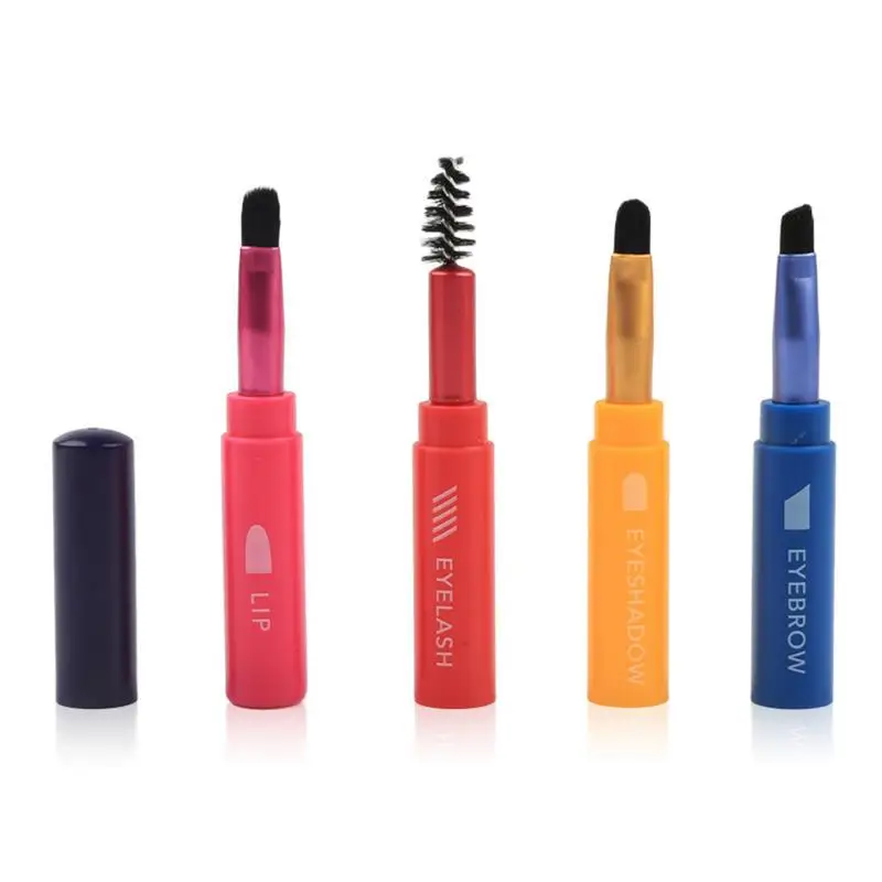 

4-in-1 Multi-function Makeup Brush Eyeshadow Eyebrow Eyeliner Lip Brush Black Portable Four-section Makeup Brush
