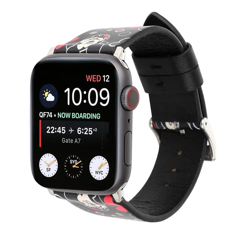 Кожаный ремешок для часов с героями мультфильмов для Apple Watch Series 4 3 2 1 ремешок с Микки Маусом hello kitty для Apple iwatch 44 мм 42 40 38 мм