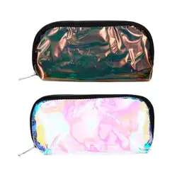 Портативный Макияж для женщин сумка Прозрачная ПВХ голографическая блестящая Лазерная косметичка голограмма косметический чехол