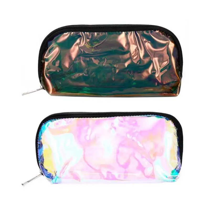 Portable Womens Makeup Bag Transparent PVC Holographic Shining Laser