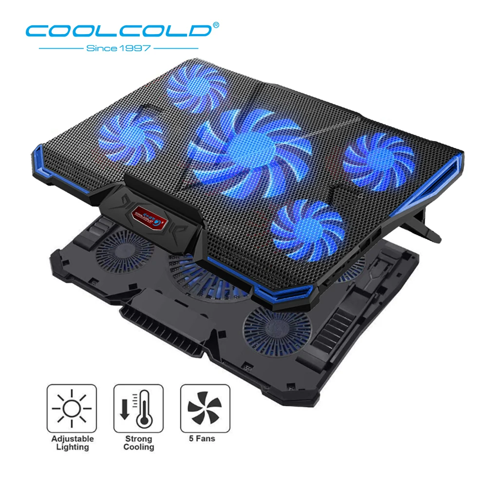 COOLCOLD охлаждающая подставка для ноутбука 2 USB 5 Вентилятор игровой светодиодный светильник кулер для ноутбука 12-17 дюймов ноутбук Macbook