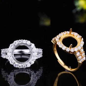 

925 Sterling Silver Women Engagement Wedding Ring 10x10mm Round Cabochon Semi Mount Ring Women Cubic Zirconia CZ Setting