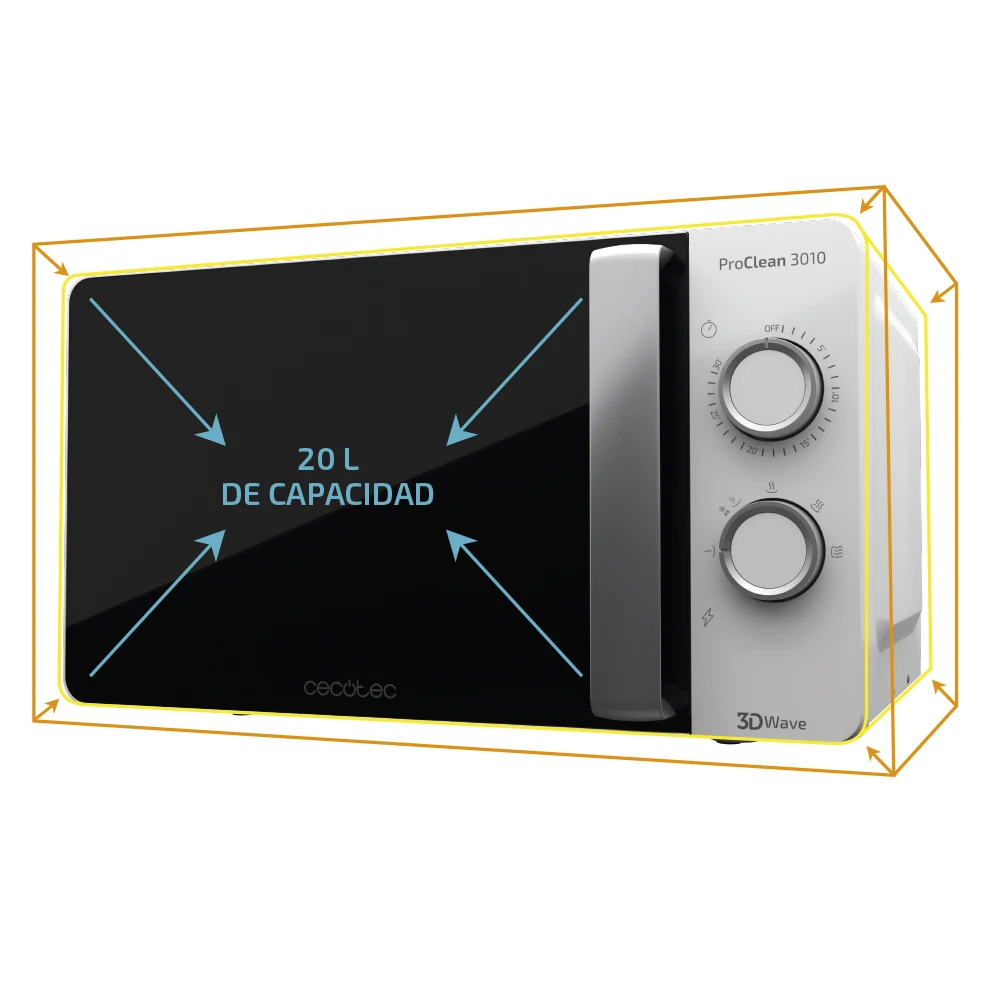 Cecotec Microwave ProClean 3010 Capacity of 20 Liters Powerful 600W Technology 3DWave Timer Elegant design Easy to Use and Clean Cecotec Microwave ProClean 3010 Capacity of 20 Liters Powerful 600W Technology 3DWave Timer Elegant design Easy to Use and Clean