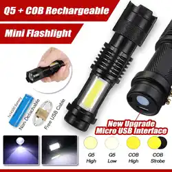 USB Перезаряжаемые набор сигнальных огней 4000lm Q5 + COB светодиодный фонарик зум linterna фонарик факел встроенный 14500 Батарея открытый Фонари