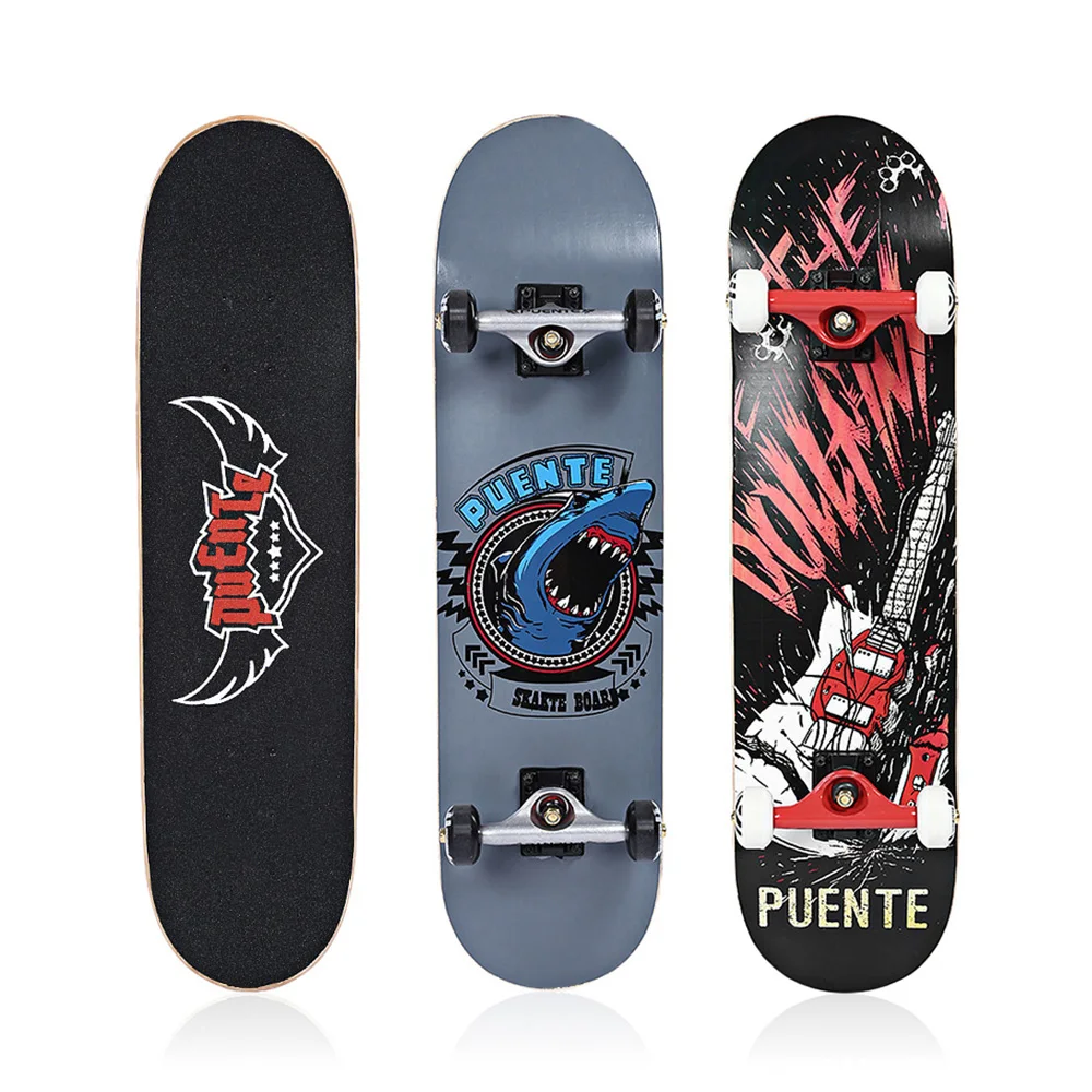 

PUENTE 608 Four-wheel Double Kick Deck Skateboard with T-Shape Gadget Anti-slip Secure High Density Durable Skateboard