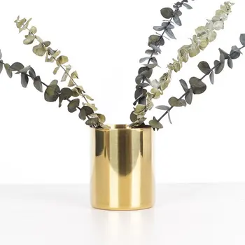 

2020 Gold Flower Vase Pen Holder Desktop Storage Container for House Office Cylinder flower vase home decoration