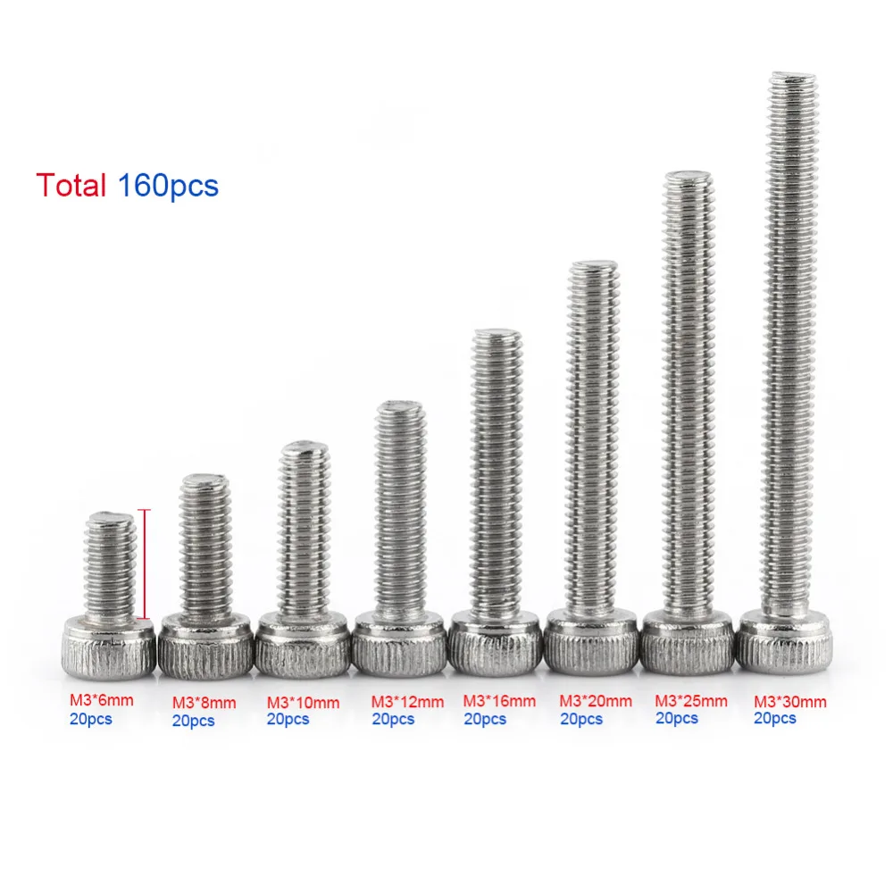 160 шт. M3 SS304 нержавеющая сталь с шестигранной головкой винты болты набор крепежа инструмент для ремонта аксессуары Высокое качество
