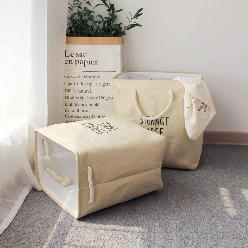 WCIC صندوق تخزين مضاد للماء سلة الغسيل مع مقبض كبير الكتان التجميل ماكياج المنظم سلة التخزين مخزن للمكياج صناديق