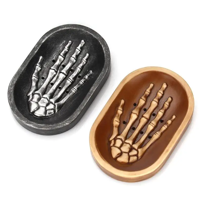 

1PC Creative Resin Skull Hand Soap Tray Bathroom Drain Soap Dish Box Container Bathroom Product