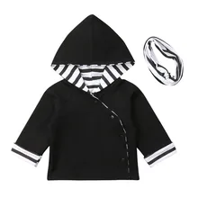 Зимняя одежда для новорожденных детей от 0 до 24 месяцев модная Толстовка в полоску с капюшоном для маленьких мальчиков и девочек, топы с милым свитером