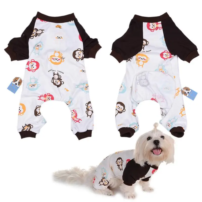 Dog Pajamas Adorable Monkey Printed Pet Clothes Small Jumpsuit Coat For Dogs Super Soft Warm Puppy Costumes | Дом и сад