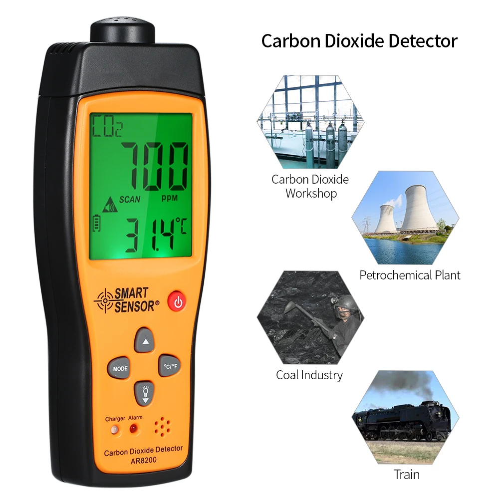 Смарт-Датчик AR8200 детектор диоксида углерода Портативный CO2 метр газовый тестер анализирующий инструмент газоанализатор