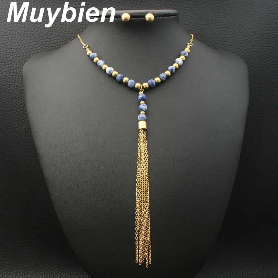 Muybien дизайн простой нержавеющая сталь Золото Цвет цепочки и ожерелья серьги Ювелирные наборы для женщин SEUJAHBE