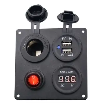

ELEG-AU Dual USB Charger+Voltmeter +12V Socket + Switch 4 Hole Panarine Car Truck