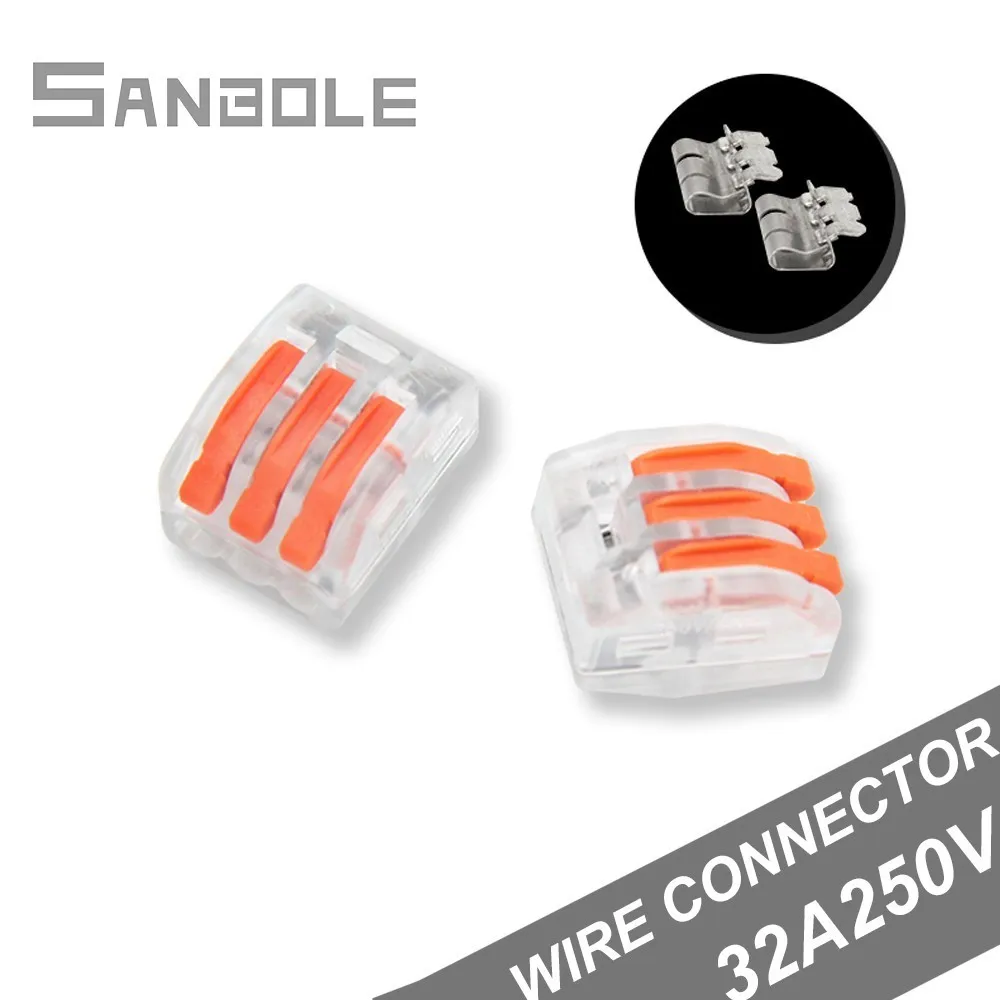 

3P Connector Wire Connection Transparent Terminal Block 32A/250V Copper Connector Electrician PCT-413 (100PCS)