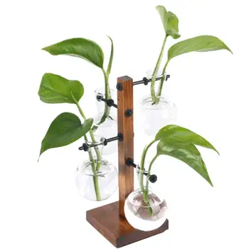 

Creative Wooden Frame Hydroponic Transparent Glass Vase Green Plant Living Room Office Desktop Decoration Retro Swing Bottle