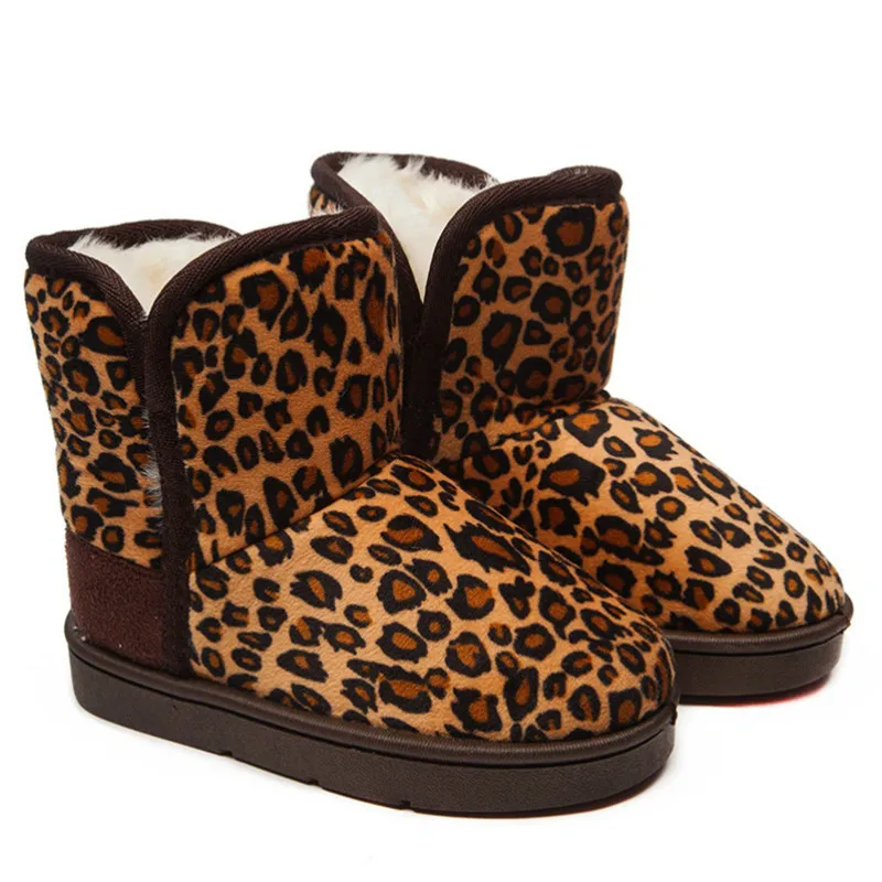 Новые зимние хлопковые детские ботинки для маленьких девочек плюс бархатная Толстая Теплая обувь Модные леопардовые снежные сапоги обувь для мальчиков и девочек