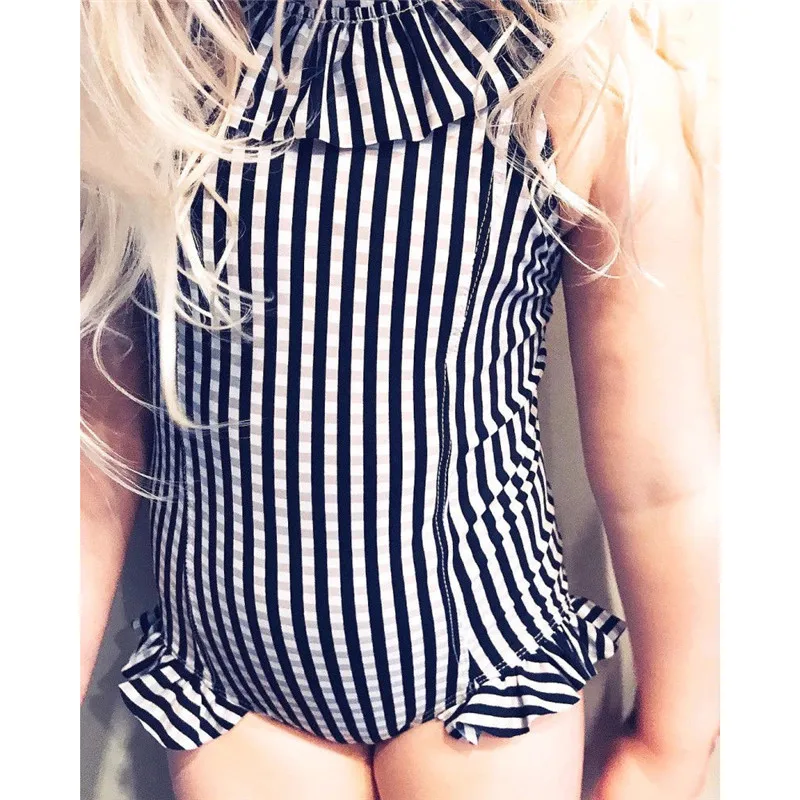 

1-6T Toddler Kids Baby Girl Striped One piece Swimsuit with collar Elegant Cute body Swimwear playa beach Bathing Suit Beachwear