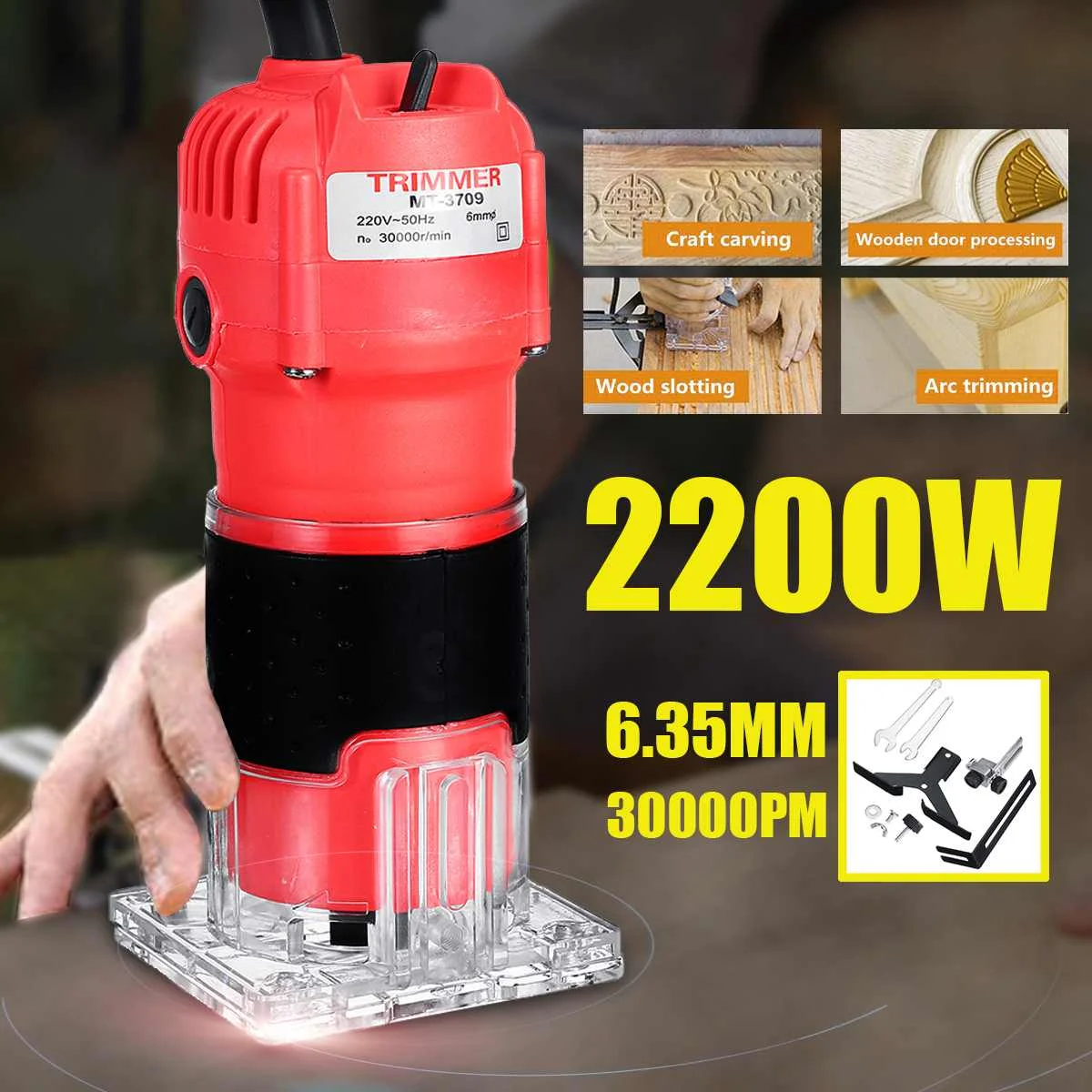 

110V 220V 2200W Peaks Power Electric Hand Trimmer Wood Router Joiners Carving Machine DIY Woodworking Milling Engraving Tool