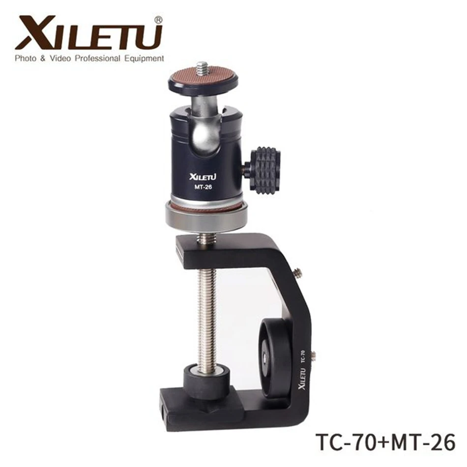 

XILETU TC-70 TC-50 MT-26 Outdoor C Clip Tripod Ball Head Base Fixture Clamp For Cellphone Digital Camera Sports Camera