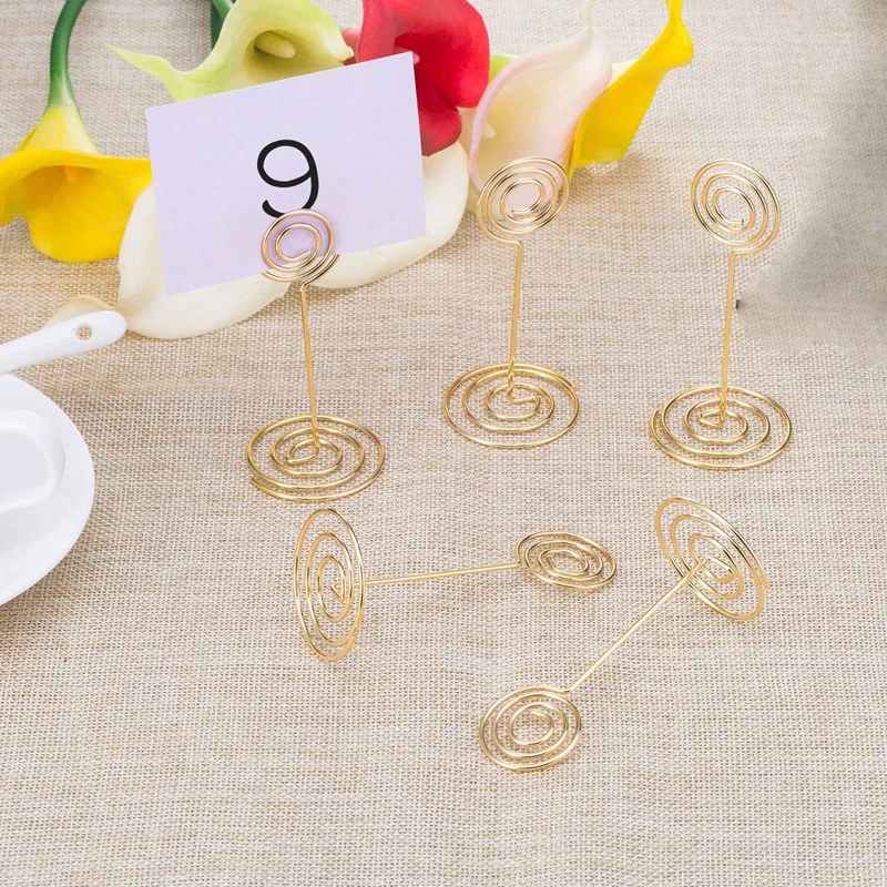 

12 Pack Table Number Card Holders Photo Holder Stands Place Paper Menu Clips, Circle Shape (Gold)