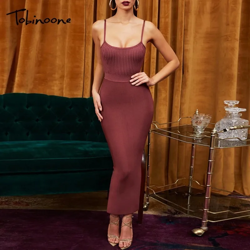 

Tobinoone Elegant Spaghetti Strap women sweater dress Slim fit bodycon knitted sexy dress 2019 spring summer dress vestidos
