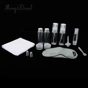 

15pcs Travel Makeup Toiletry Bottles Toothbrush Sleep Eye Mask Earplugs Set W/ Zipper Bag
