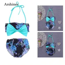 Купальник Холтер плавание детский с бантиком для девочек пляжные шею одежда цветочный два повода шеи бассейн пляж Симпатичные рукавов штук