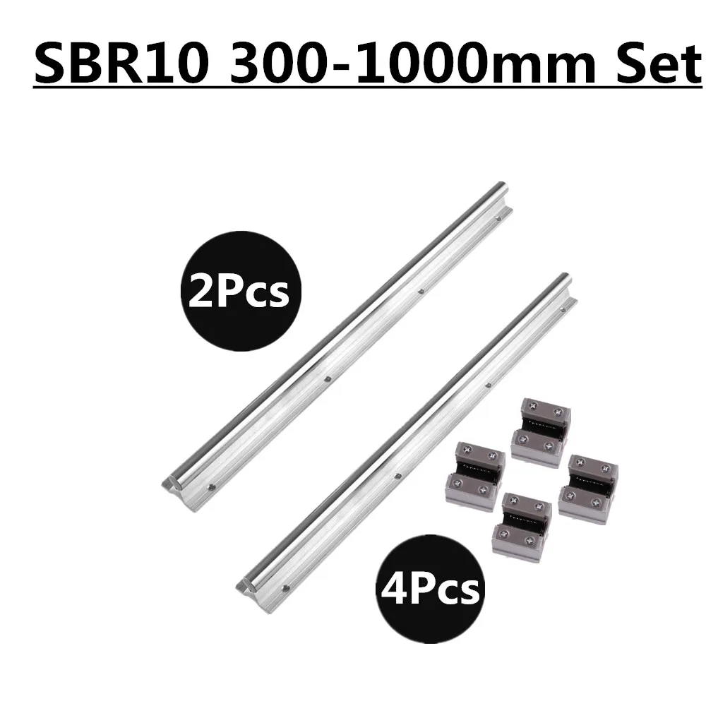 10mm Linear Rail SBR10 300 500 600 1000mm Fully Supported Slide Shaft Rod Guide with 4Pcs