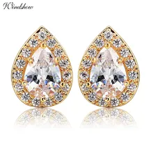 3 цвета груша 3A CZ кристаллы циркония каплевидные серьги-гвоздики для женщин Цвет желтого золота Роскошные ювелирные изделия Свадебная вечеринка Kolczyki