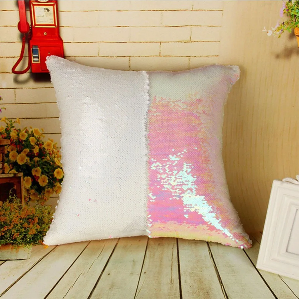 

DIY Two Tone Glitter Sequins Throw Pillows Home Decorative PillowCase Cover Reversible Sequin Magical Color Changing Pillows