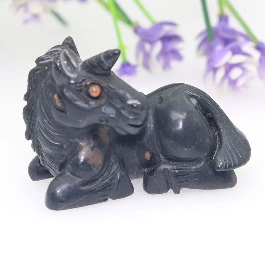 

2.28"PLUM BLOSSOM JASPER Handmade Carved Crystal Unicorn Skull Crystal Realistic Healing Furnishing Articles Figurine TE49