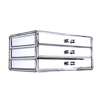 

1pc 3 Tier Makeup Organizer Plastic Large Capacity Transparent Make Up Jewelry Cosmetic Holder Drawer Storage Box