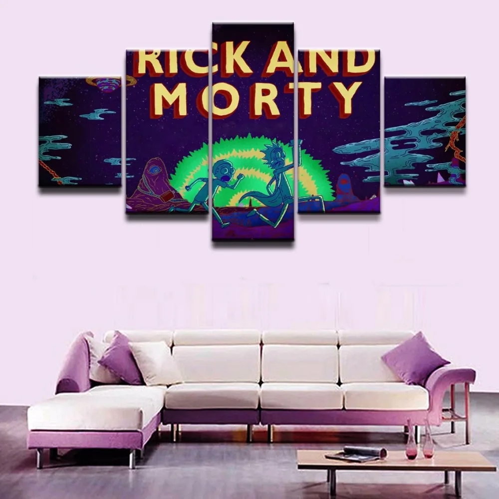 

5 Piece Canvas Art Poster Animated Science Fiction Comedy Rick and Morty Modern Decoration For Children Room Artwork Painting