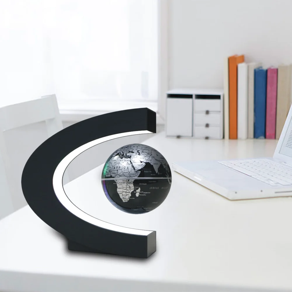 

3" C Shape Magnetic Levitation Floating Globe Maglev Levitation Rotating Globe World Map Colored LED Lights Desk Decoration
