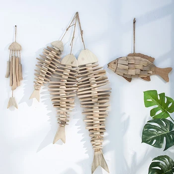 

2019 new Retro Mediterranean Style Retro Rustic Hand Carved Hanging Wood Fish Ornaments For Home Hanging Decor Gift