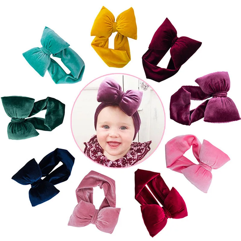 

Fashion 9colors Big Bowknot Headband Baby Girl Headbands Bow Hair Band Children Kid Velvet Turban Head Wrap Hair Accessories