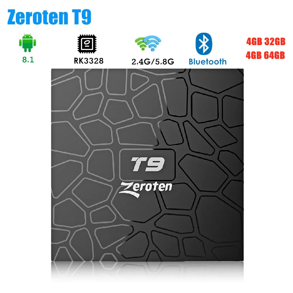 Zeroten T9 Smart ТВ Box Android 8,1 RK3328 4 Гб DDR3 32 ГБ/64 Гб Встроенная память 4 K HD Smart Media Player BT4.1 2,4/5,8 ГГц Wi-Fi Декодер каналов кабельного телевидения