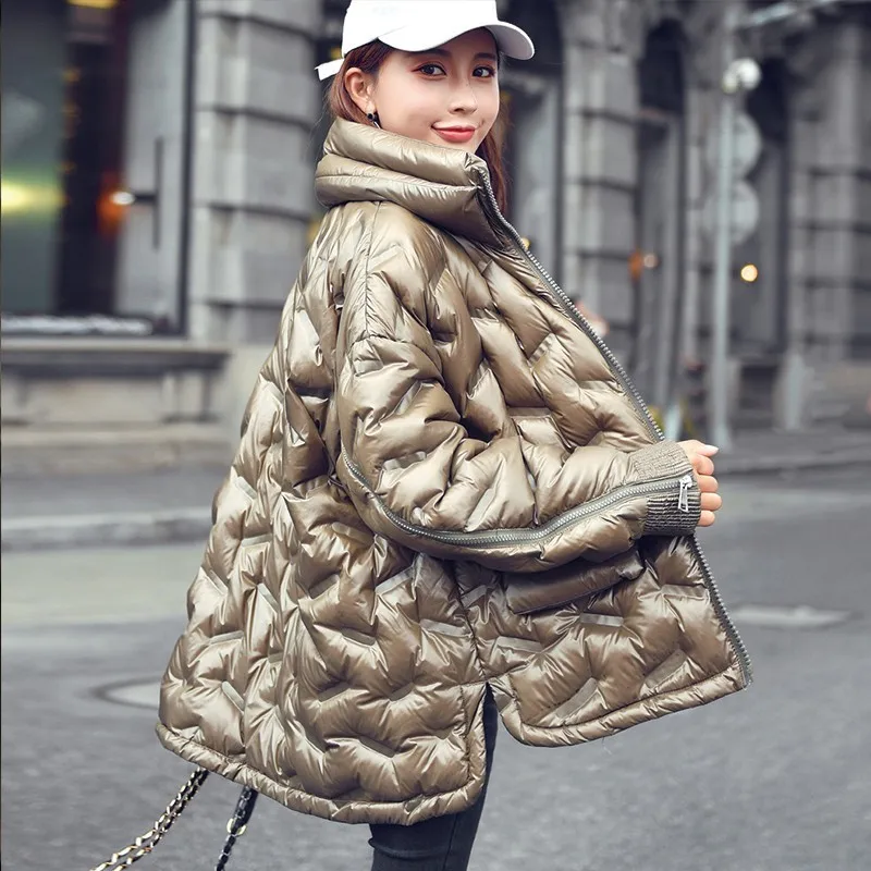 

New Winter Bread Service Light Plus Size Down Jacket Women Short Paragraph Loose Fashion Cloak Jacket Female Straight Outerwear