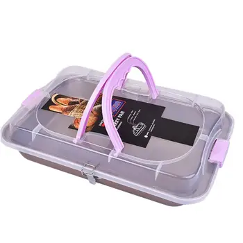 

Baking Tray With Lid Portable Baking Tray Cake Bread Pan Oven Household Non-stick Carbon Steel Baking Plate Baguette Cake Tin