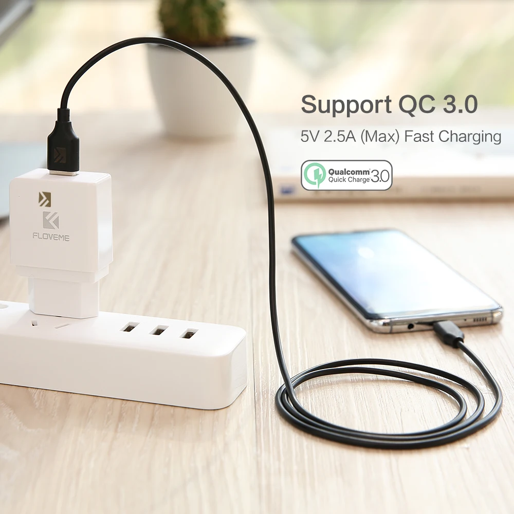 

FLOVEME QC 3.0 Fast Charge USB Cable For Samsung Xiaomi Huawei HTC Android 1m Micro USB Reversible Double Sided Charger Cable